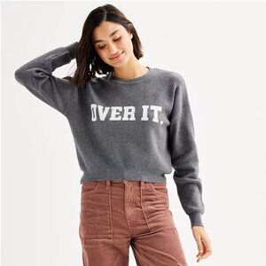 Junior's Cropped Crewneck Sweater | Gray Snarky Sarcastic Over It | Size M NEW